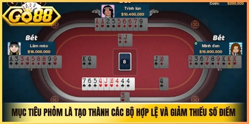 Mục tiêu của phỏm là tạo thành các bộ hợp lệ và giảm thiểu số điểm từ bài rác